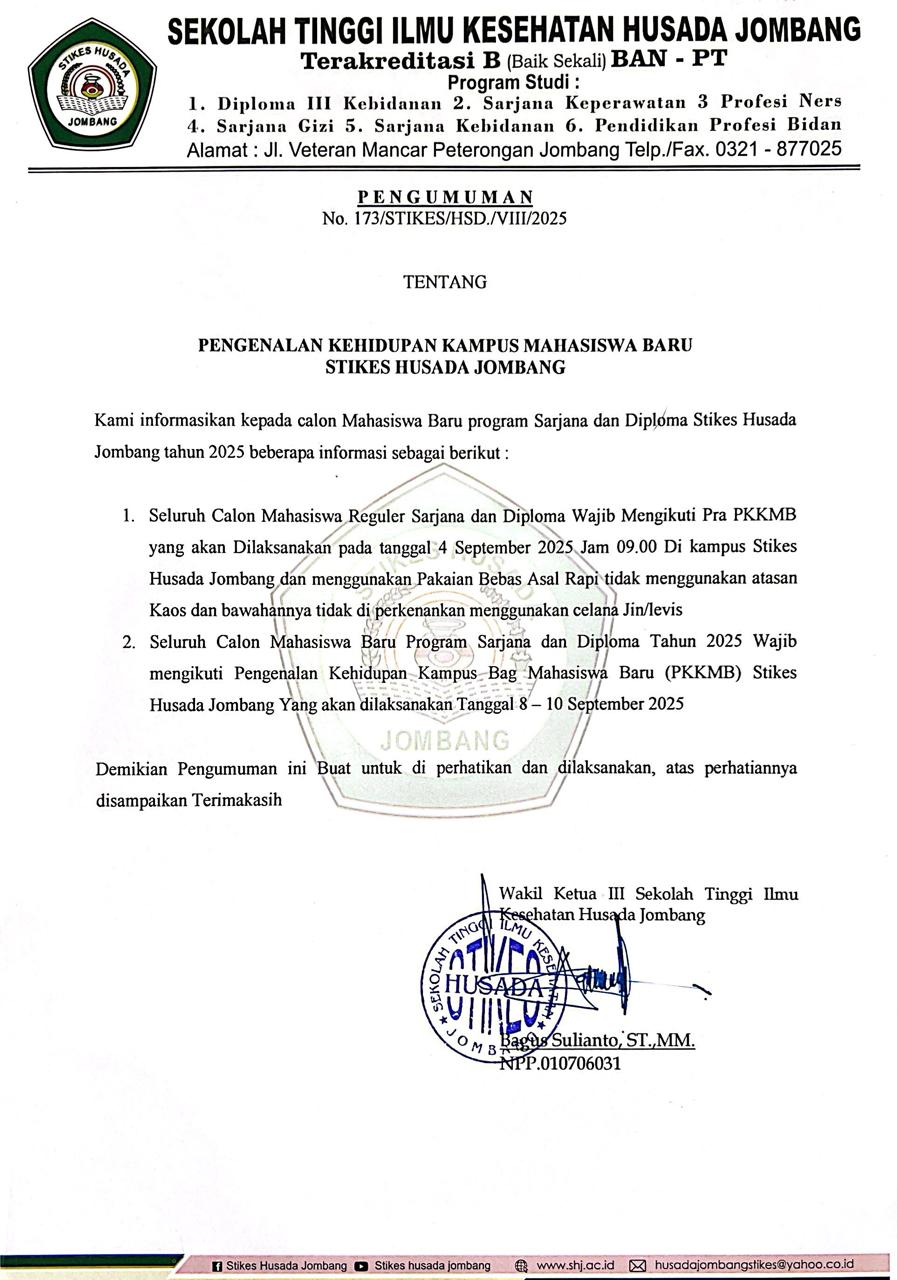 PENGUMUMAN PKKMB 2025/2026 STIKES HUSADA JOMBANG